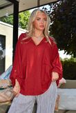 Sandbar Linen Blend Pop Over Shirt Rioja
